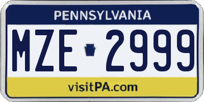 PA license plate MZE2999