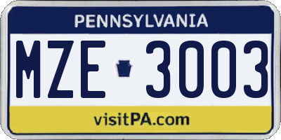 PA license plate MZE3003