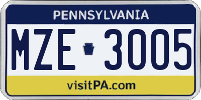 PA license plate MZE3005