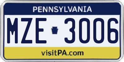 PA license plate MZE3006