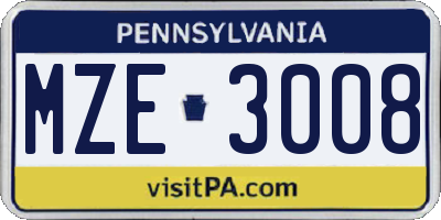 PA license plate MZE3008