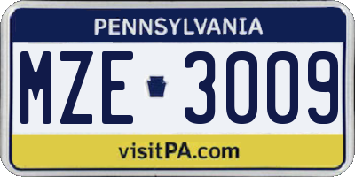 PA license plate MZE3009