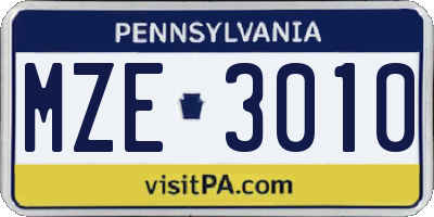 PA license plate MZE3010