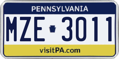 PA license plate MZE3011
