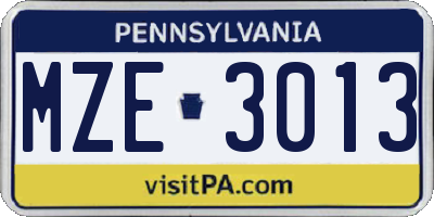 PA license plate MZE3013