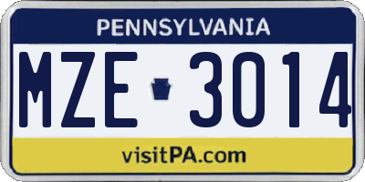 PA license plate MZE3014