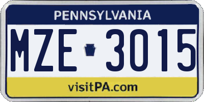 PA license plate MZE3015
