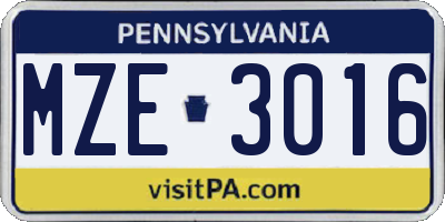 PA license plate MZE3016