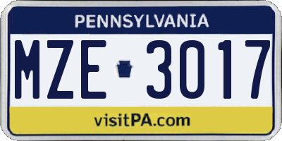 PA license plate MZE3017