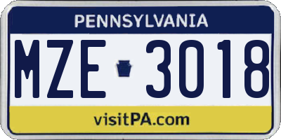 PA license plate MZE3018