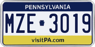 PA license plate MZE3019
