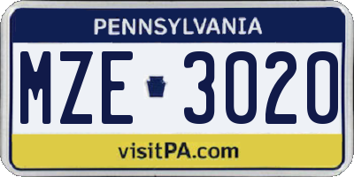 PA license plate MZE3020
