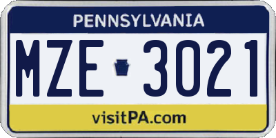 PA license plate MZE3021