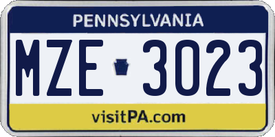 PA license plate MZE3023