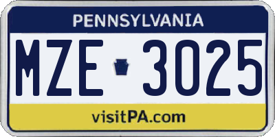 PA license plate MZE3025