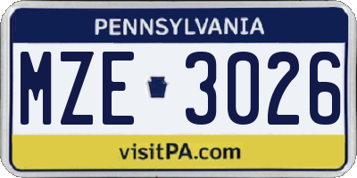 PA license plate MZE3026