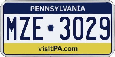 PA license plate MZE3029