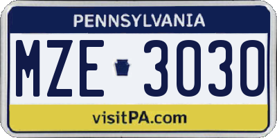 PA license plate MZE3030