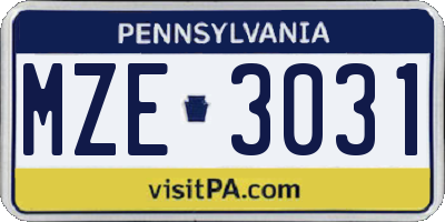 PA license plate MZE3031