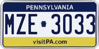 PA license plate MZE3033