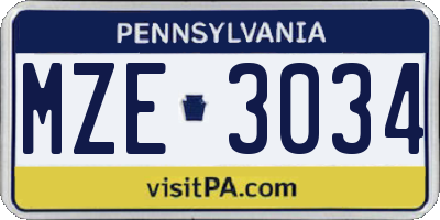 PA license plate MZE3034