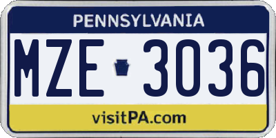 PA license plate MZE3036