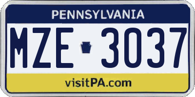 PA license plate MZE3037