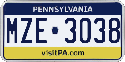 PA license plate MZE3038
