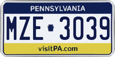 PA license plate MZE3039