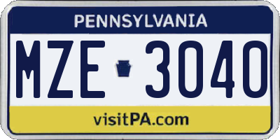 PA license plate MZE3040