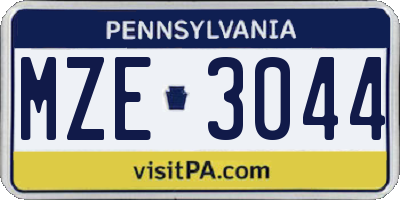 PA license plate MZE3044