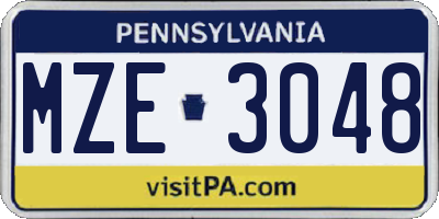 PA license plate MZE3048
