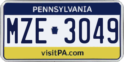 PA license plate MZE3049