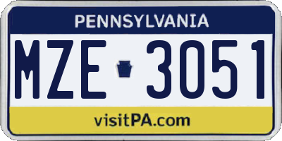 PA license plate MZE3051