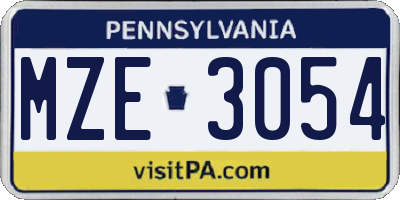 PA license plate MZE3054
