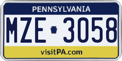 PA license plate MZE3058