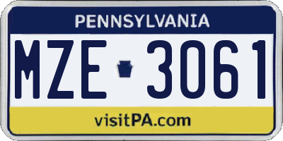 PA license plate MZE3061