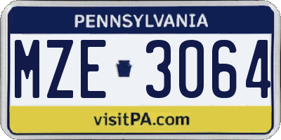 PA license plate MZE3064