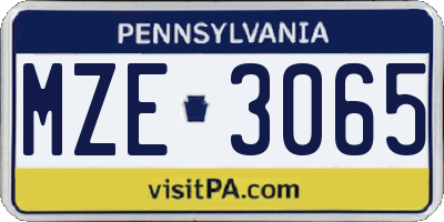 PA license plate MZE3065