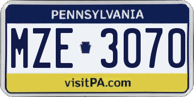 PA license plate MZE3070
