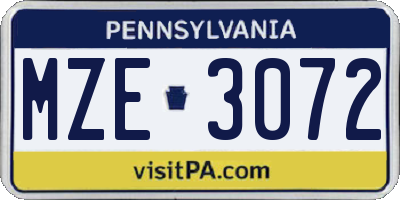PA license plate MZE3072