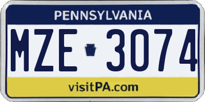 PA license plate MZE3074