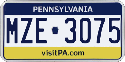 PA license plate MZE3075