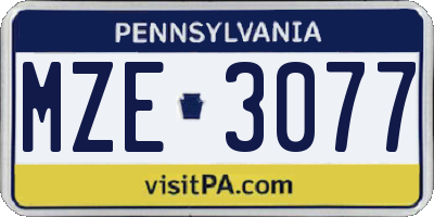 PA license plate MZE3077