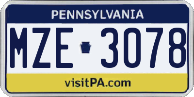 PA license plate MZE3078