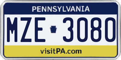 PA license plate MZE3080