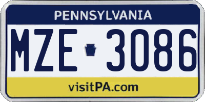 PA license plate MZE3086