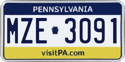 PA license plate MZE3091