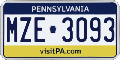 PA license plate MZE3093