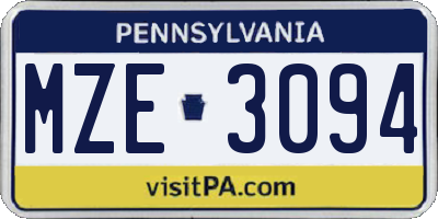 PA license plate MZE3094